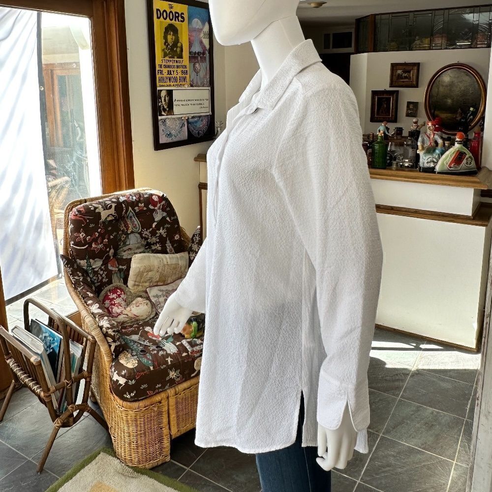 HABITAT CLOTHES TO LIVE IN PUCKER WHITE BUTTON DOWN SHIRT - Picture 3 of 3